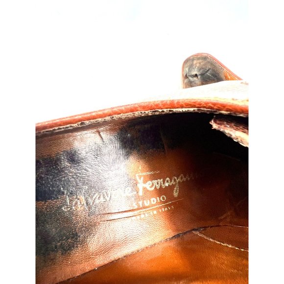 Salvatore Ferragamo Studio Shoes Brown Derby Made In Italy Men\'s 8D Nice main image 4